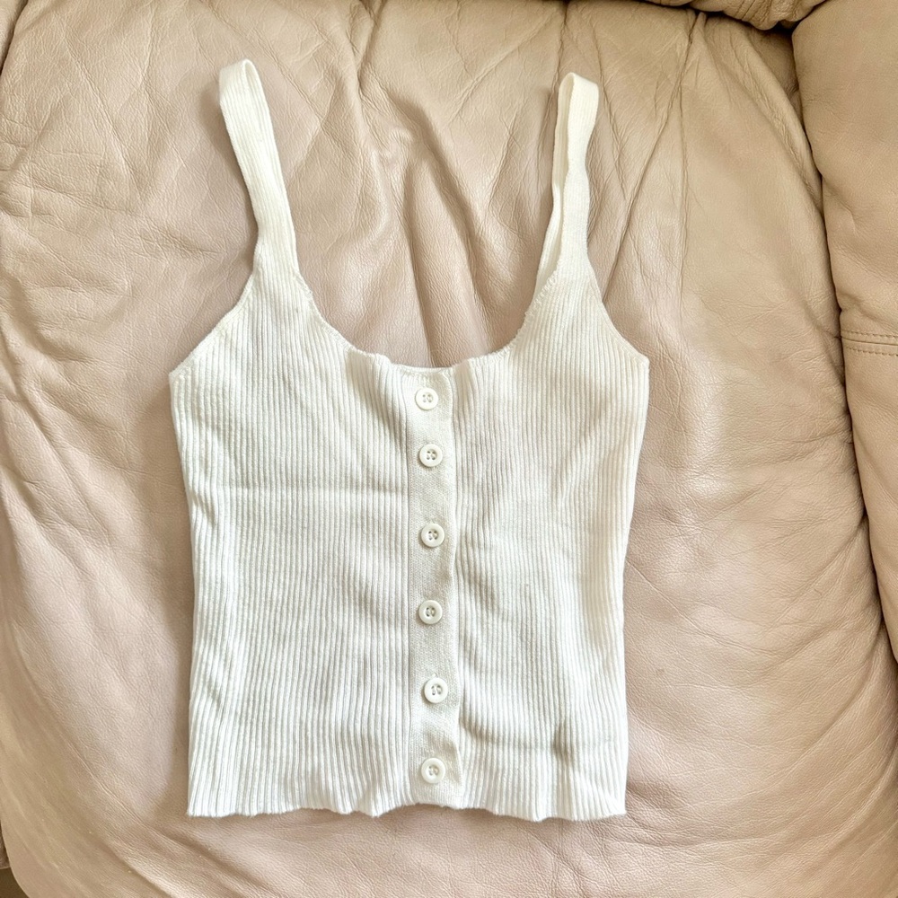 Forever 21 White Fitted Ribbed Tank Top